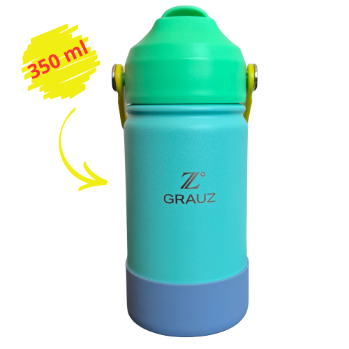 GARRAFA TÉRMICA KIDS GRAUZ VERDE 350 ML COM TAMPA E CANUDO
