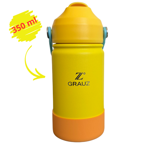 GARRAFA TÉRMICA KIDS GRAUZ AMARELA 350 ML COM TAMPA E CANUDO