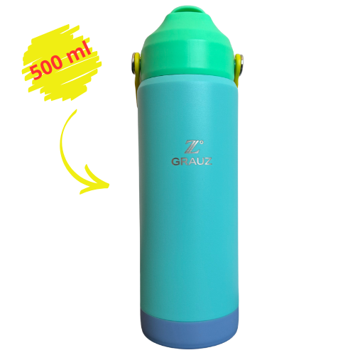 GARRAFA TÉRMICA KIDS GRAUZ VERDE 500 ML COM TAMPA E CANUDO