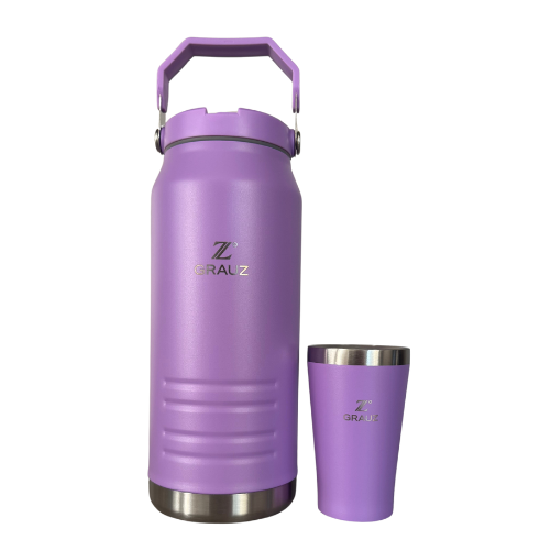 GALÃO TÉRMICO GRAUZ LILÁS 1,6 L COM TAMPA E CANUDO