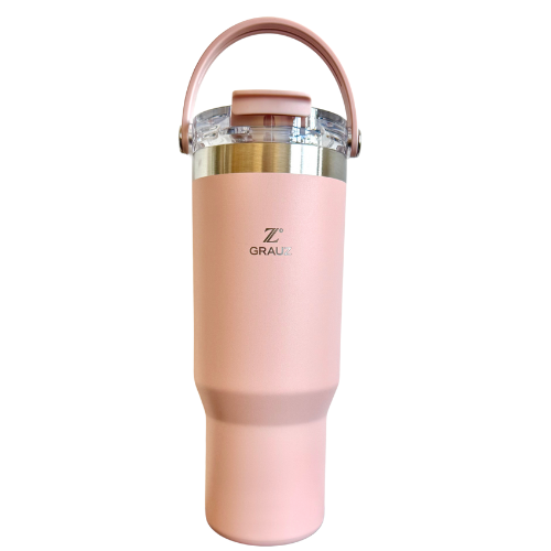 COPO TÉRMICO GRAUZ ROSA 900ml COM TAMPA E CANUDO DOBRÁVEL