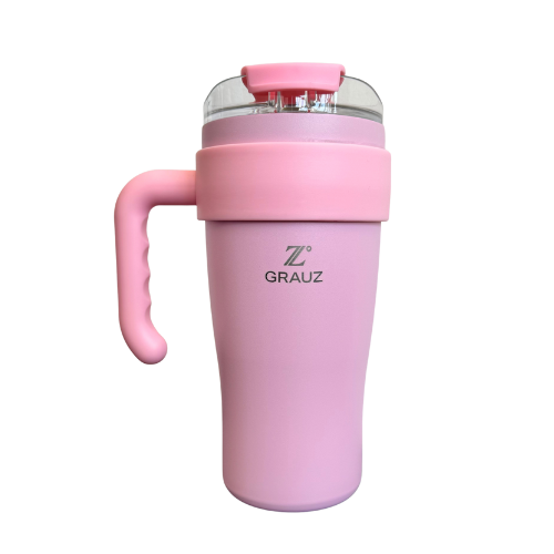 COPO TÉRMICO GRAUZ ROSA 800 ML COM TAMPA E CANUDO