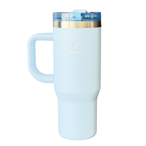 NOVO - COPO TÉRMICO GRAUZ AZUL CLARO 900ml COM TAMPA E CANUDO DOBRÁVEL