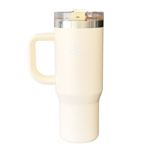 NOVO - COPO TÉRMICO GRAUZ OFF WHITE 900ml COM TAMPA E CANUDO DOBRÁVEL