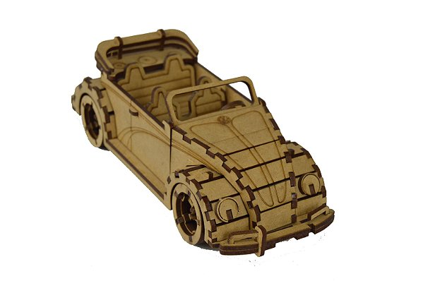 Carrinho Volkswagen Cabriolet Conversível - Quebra Cabeça 3D Para Montar e Pintar em MDF Cru - Presente