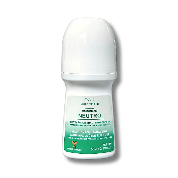 DESODORANTE ROLL-ON NATURAL NEUTRO - sem alumínio, álcool, metais pesados, parabenos, triclosan e glúten - 65ml