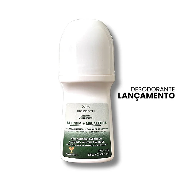 DESODORANTE ROLL-ON NATURAL ALECRIM + MELALEUCA - sem alumínio, álcool, metais pesados, parabenos, triclosan e glúten - 65ml
