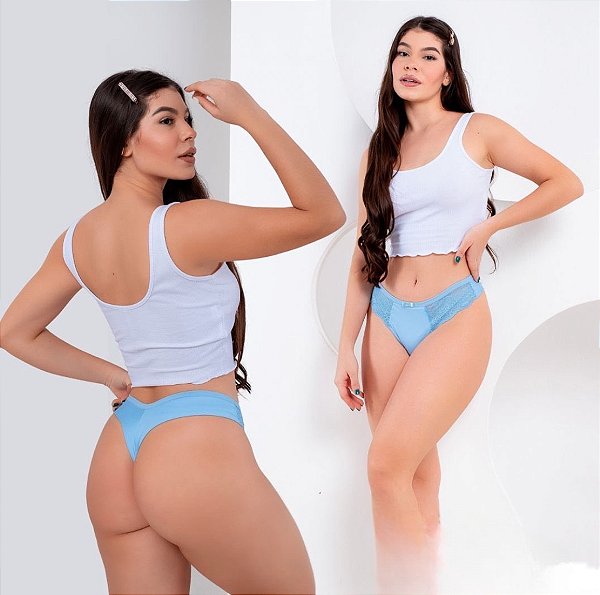 Kit com 3 calcinhas Fio Duplo, de Poliamida com renda - BIA