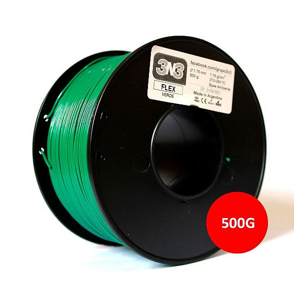 Filamento Flexível - 3N3 Verde 500g -  1.75mm