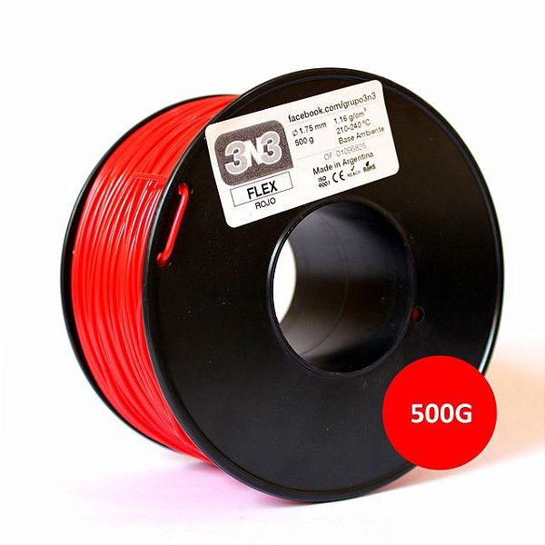 Filamento Flexível - 3N3 Vermelho 500g -  1.75mm