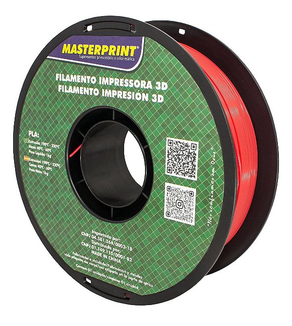 Filamento PLA - Masterprint Vermelho 1kg - 1.75mm