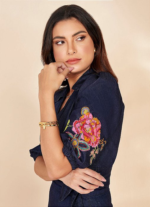 26891 BLUSA JEANS BORDADA C/ TRASPASSE