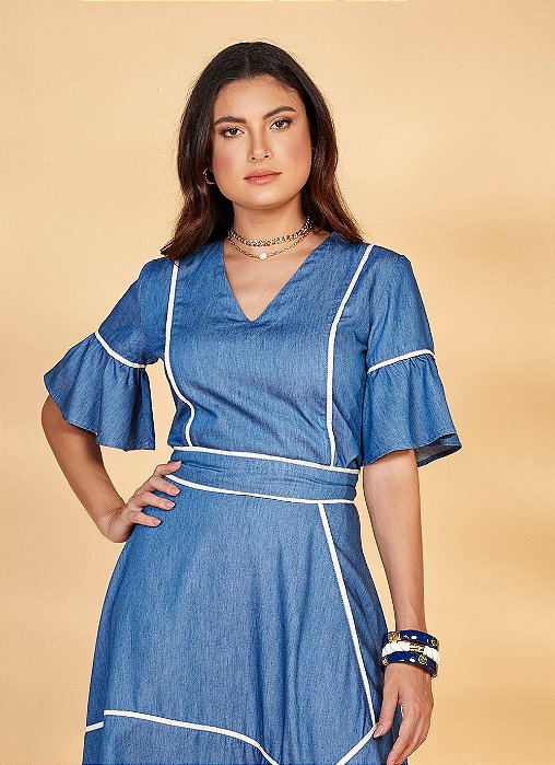 26961 BLUSA JEANS C/ VIÉS BRANCO