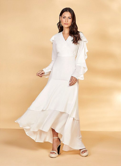 VESTIDO LONGO PLANO OFF COM BABADOS 26898OFF