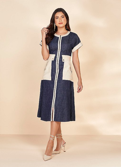 VESTIDO JEANS C/ MIX DE TECIDOS 115CM 26925