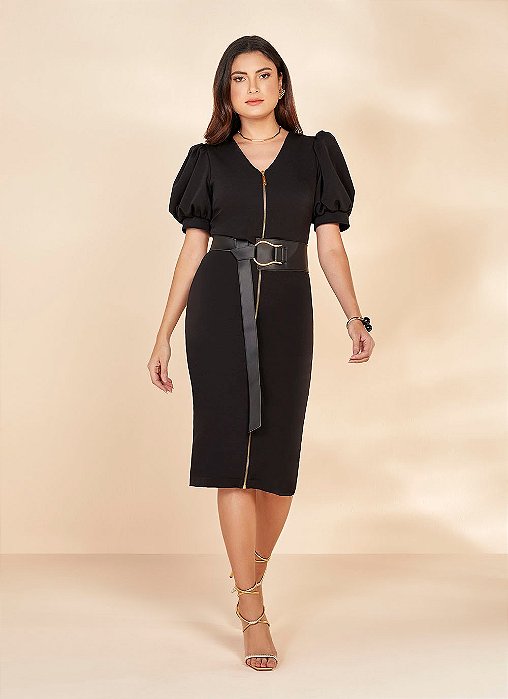 VESTIDO TUBINHO ALFAIATARIA PRETO C/ ZIPER 110CM 26934