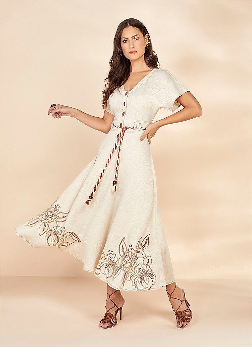 VESTIDO VISCOLINHO C/ BORDADO E CORDÃO 130CM 26942