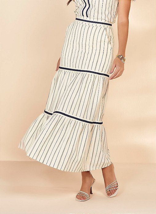 26950 SAIA LONGA TECIDO PLANO LISTRADO 3 MARIAS C/ AVIAMENTO