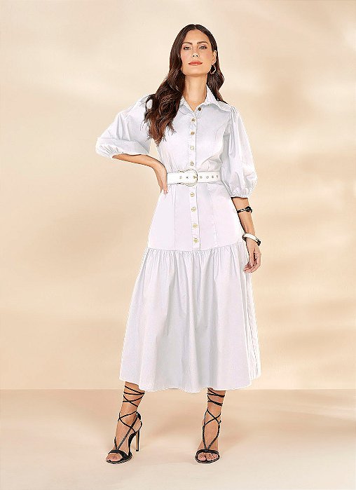26600B VESTIDO TRICOLINE BRANCO C/ BOTÕES 130CM