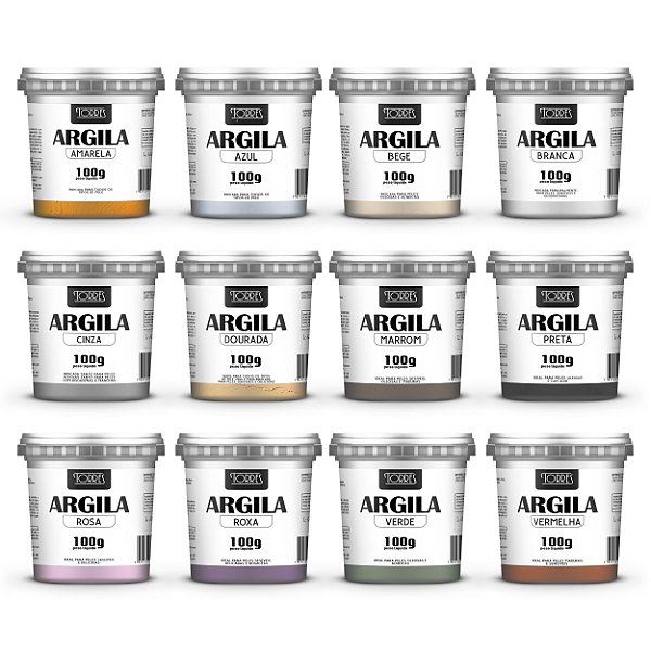 Argila 100g no pote para máscara facial cores diversas