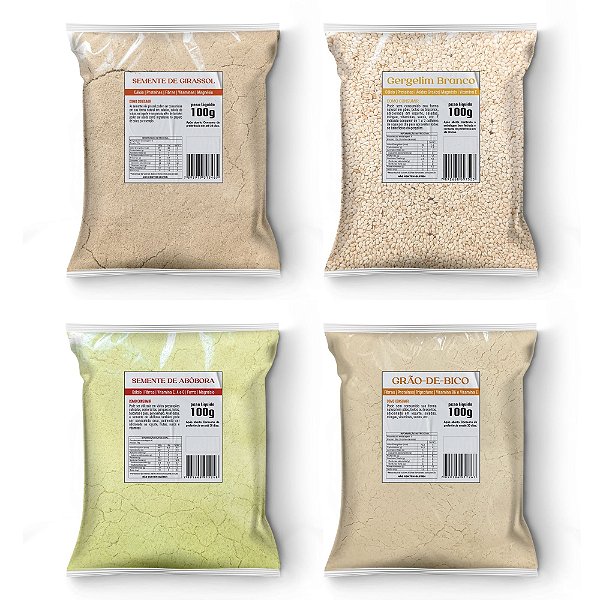 Kit Gergelim, Abobora, Girassol, Grão de Bico 100g