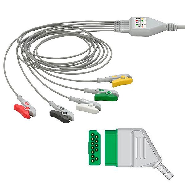 Cabo de ECG  5 Vias C/ Terminal Garra - Compatível NIHON KOHDEN