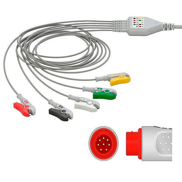 Cabo de ECG  5 Vias C/ Terminal Garra - Compatível BIONET BM3