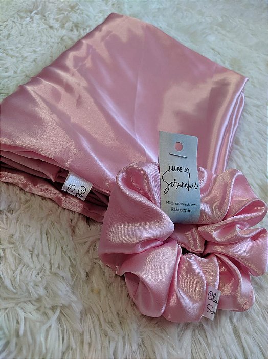 Kit fronha/scrunchie rosa bebê