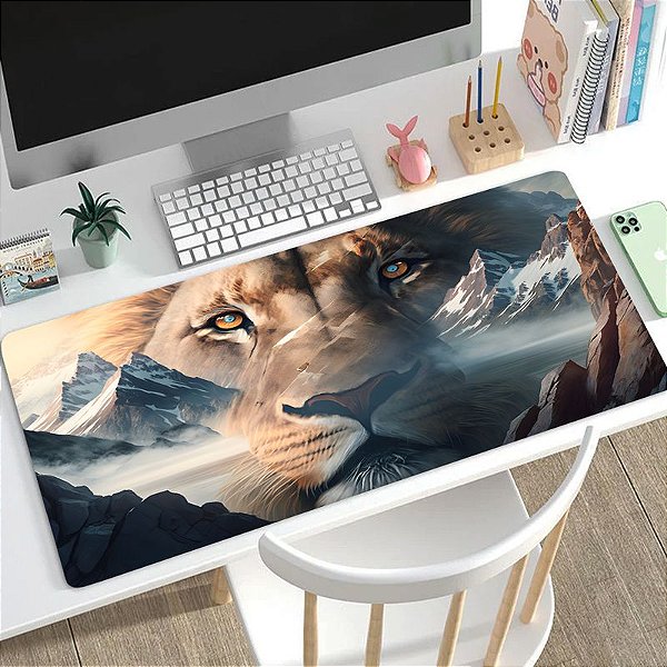 MOUSEPAD GAMER LEÃO SOBREPOSTO NAS MONTANHAS