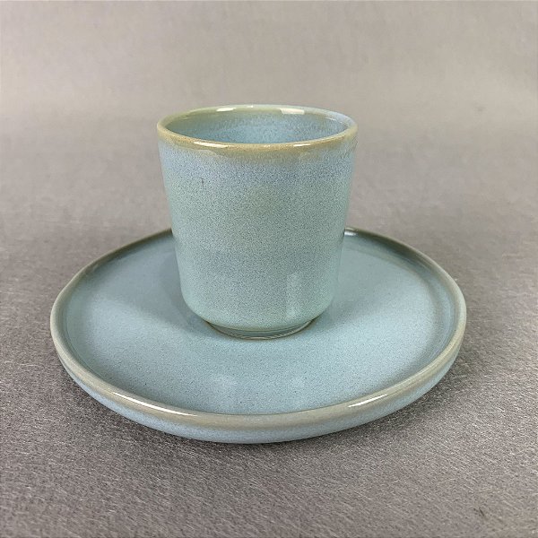 Par de Xícaras com Pires Cerâmica Portuguesa Azul Celeste