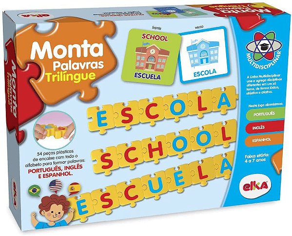 Monta Palavras - Trilíngue - Português, Inglês e Espanhol - 54 Peças ELKA