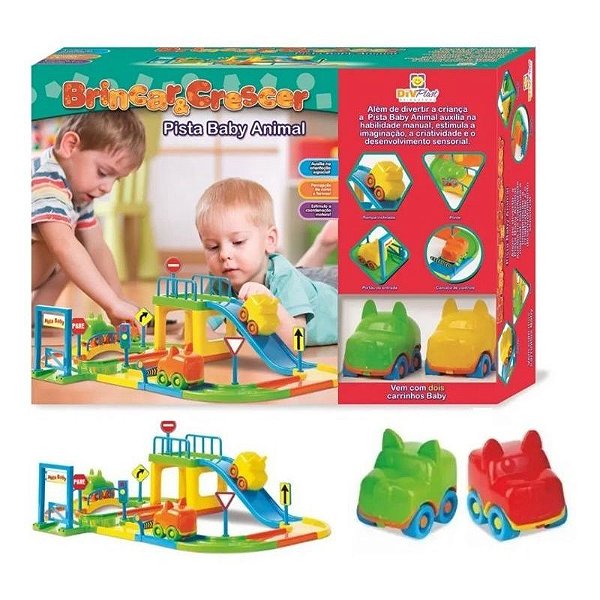 Pista de carrinhos brinquedo corrida infantil + 6 carrinhos pista baby  animal - Divplast - Pistas de Brinquedo - Magazine Luiza