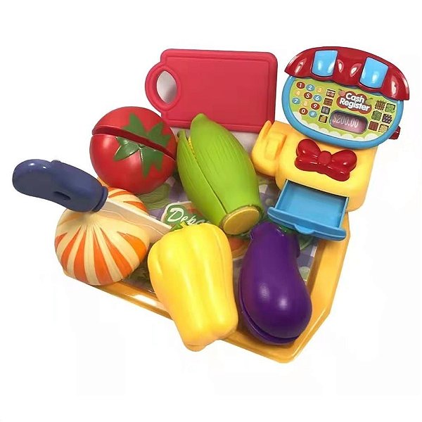 Brinquedo Kit De Legumes C/ Velcro E Caixa Registradora