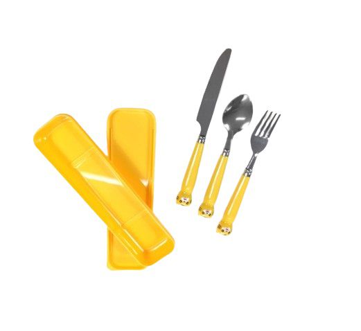 Kit Talher Garfo Faca Colher Gatinho Inox C/ Estojo Adulto e Infantil