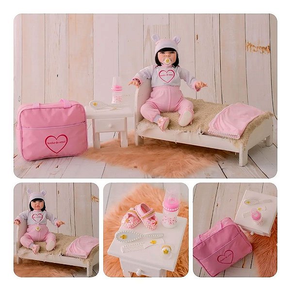 Boneca Tipo Reborn Realista 53cm com Enxoval Morena
