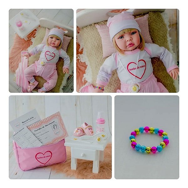 Boneca Bebê Reborn Realista 53cm Com Enxoval Loira
