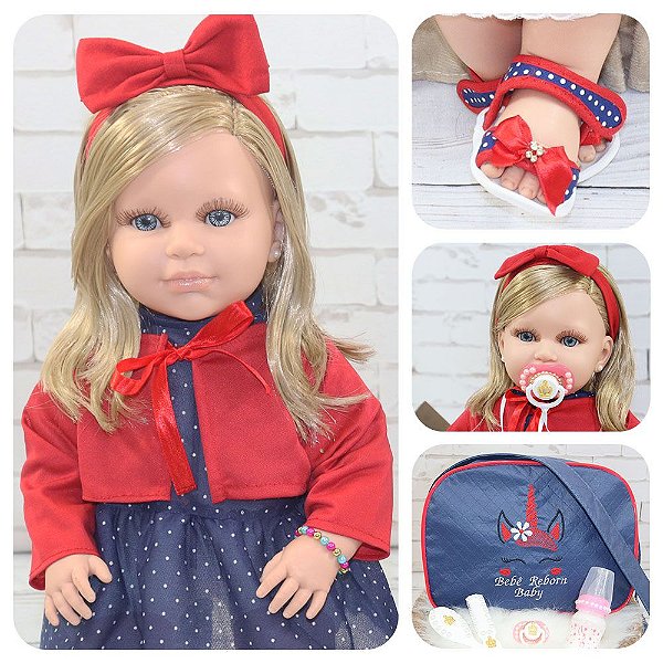 Bebê Reborn Boneca Menina Loira Com Acessórios e Bolsa