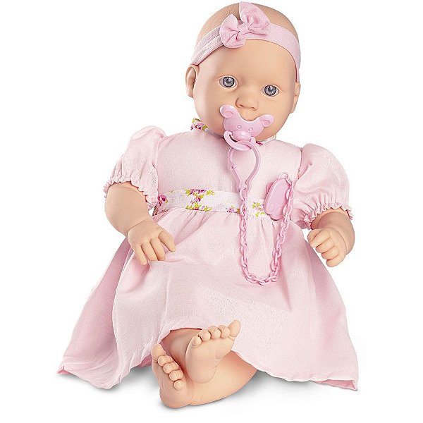 Boneca Bebê De Vinil Com Tiara 48Cm Infantil Roma Brinquedos