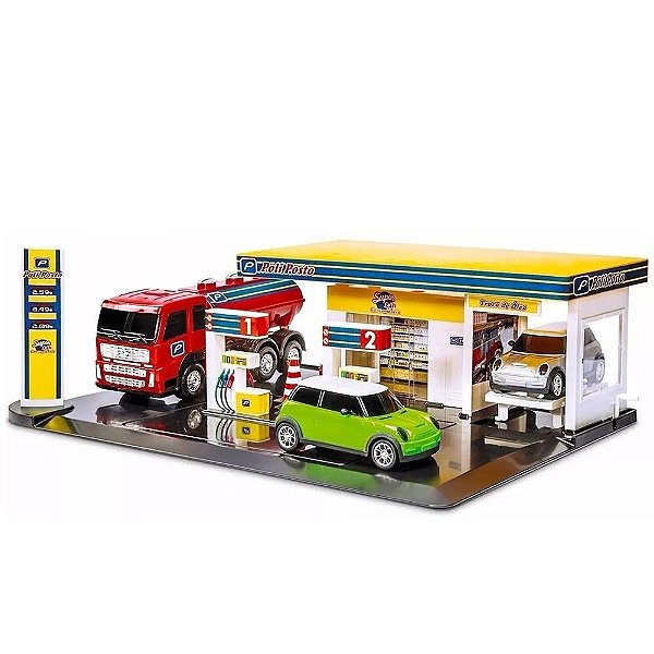 Brinquedo Infantil Mini Posto De Gasolina Com 03 Carrinhos
