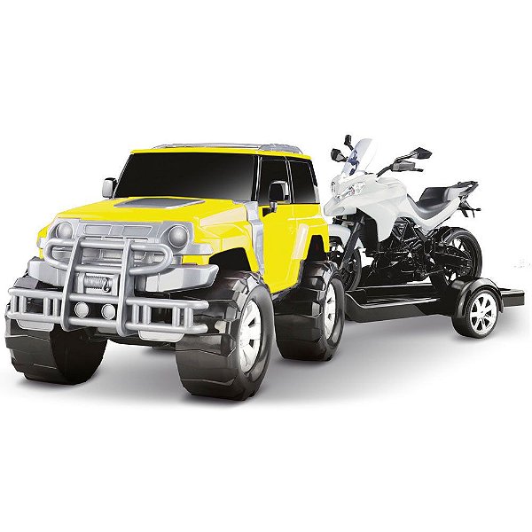 Miniatura Infantil Carrinho Jipe Render Force Com Moto Roma