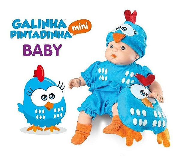Boneca Galinha Pintadinha Mini Baby Com Travesseiro Roma