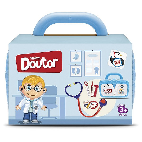 Maleta Azul Doutor Médico Com 6 Peças Pica Pau Brinquedos