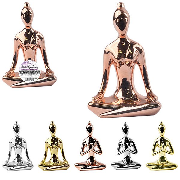 Miniatura Cerâmica Metalizado Yoga Shinning Para Decoração