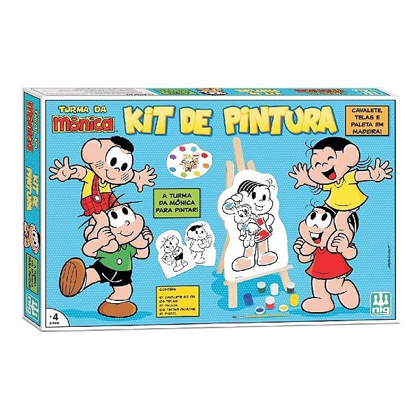 Kit Pintura da Turma da Mônica Com Cavalete e Tintas Guache