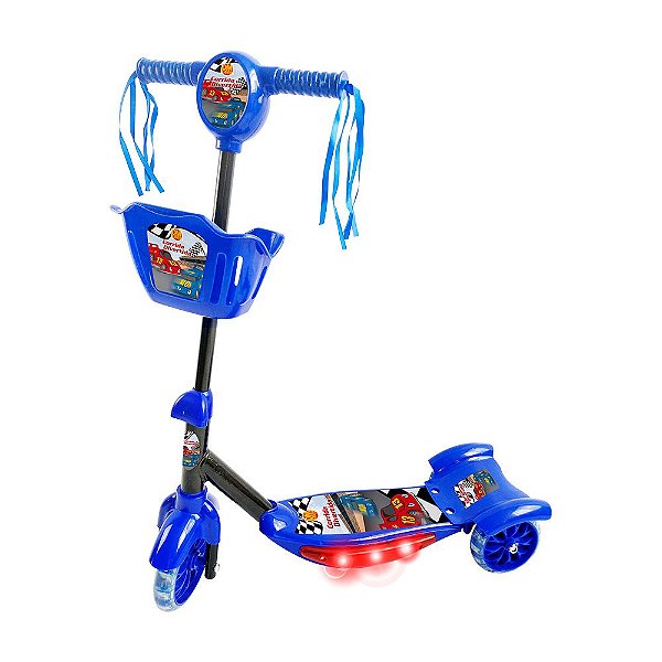 Patinete Menino Infantil 3 Rodas Cestinha Corrida Luz e Som