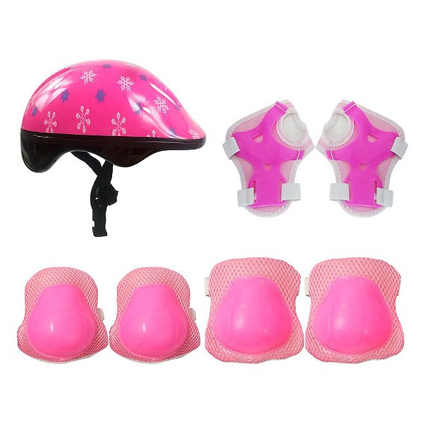 Kit Capacete e Acessório de proteção Infantil Rosa Estampado