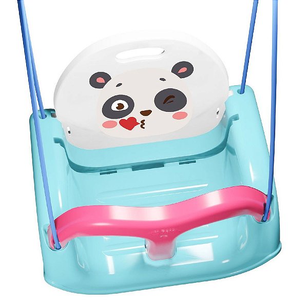Balanço Plástico Pandinha Fofo Com Encosto Regulável e Corda