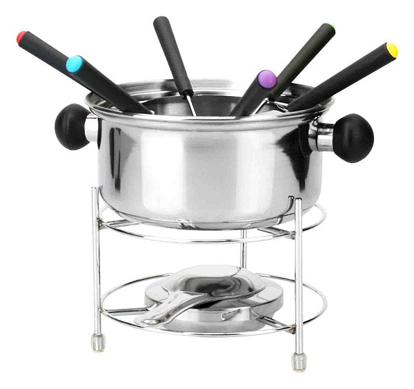 Kit Panela Fondue De Inox Jogo 10 Peças Com Base Giratória