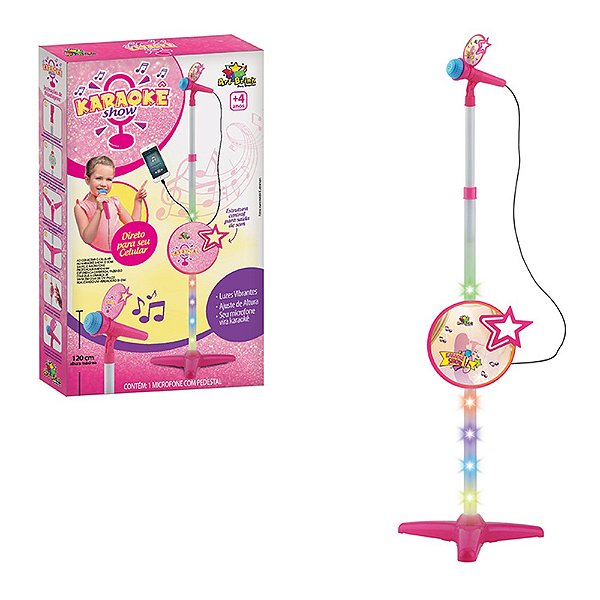 Pedestal Microfone Com Som e Luzinhas Karaokê Show Infantil