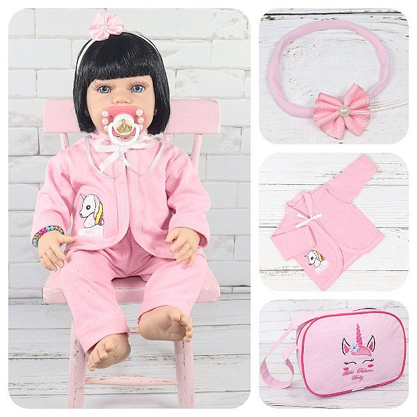 Bebê Reborn Boneca Menina Silicone Enxoval Completa C/ Bolsa